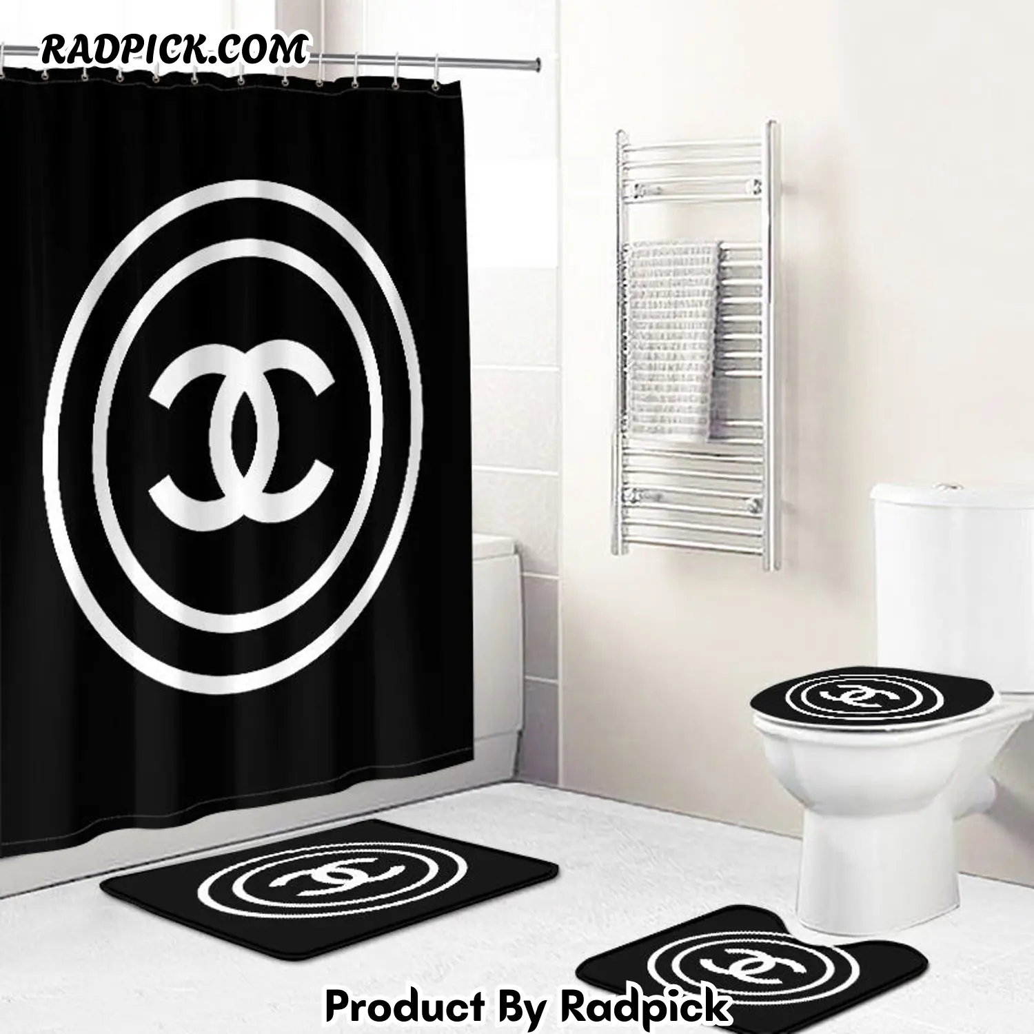 Chanel shower curtain black and circle white logo luxury bath mat sets shower curtain 12 bathroom set rp3871168.png
